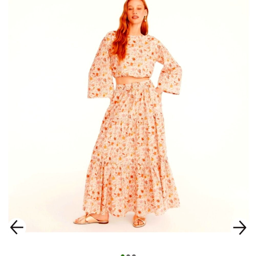 JCrew imagined Tiered Organic Cotton Maxi Skirt and Crop top. Size M